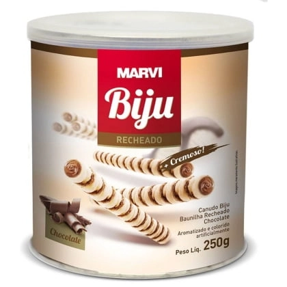 Canudo Biju Baunilha Recheio Chocolate Marvi Lata 250g