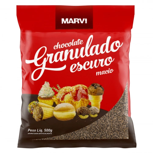 Confeito Granulado Macio Escuro Chocolate Marvi Pacote 500g