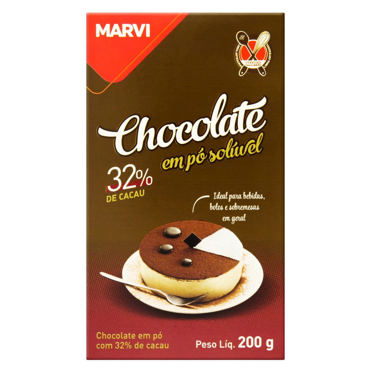 Chocolate Em Pó Solúvel 32 Cacau Marvi Artesanal Caixa 200g