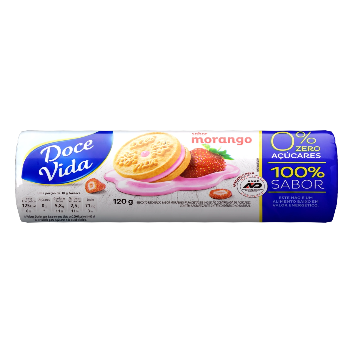 Biscoito Recheio Morango Zero Açúcar Doce Vida Pacote 120g