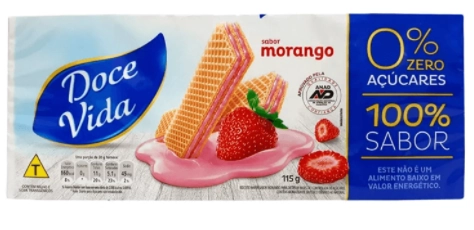 Biscoito Wafer Recheio Morango Zero Açúcar Doce Vida Pacote 115g