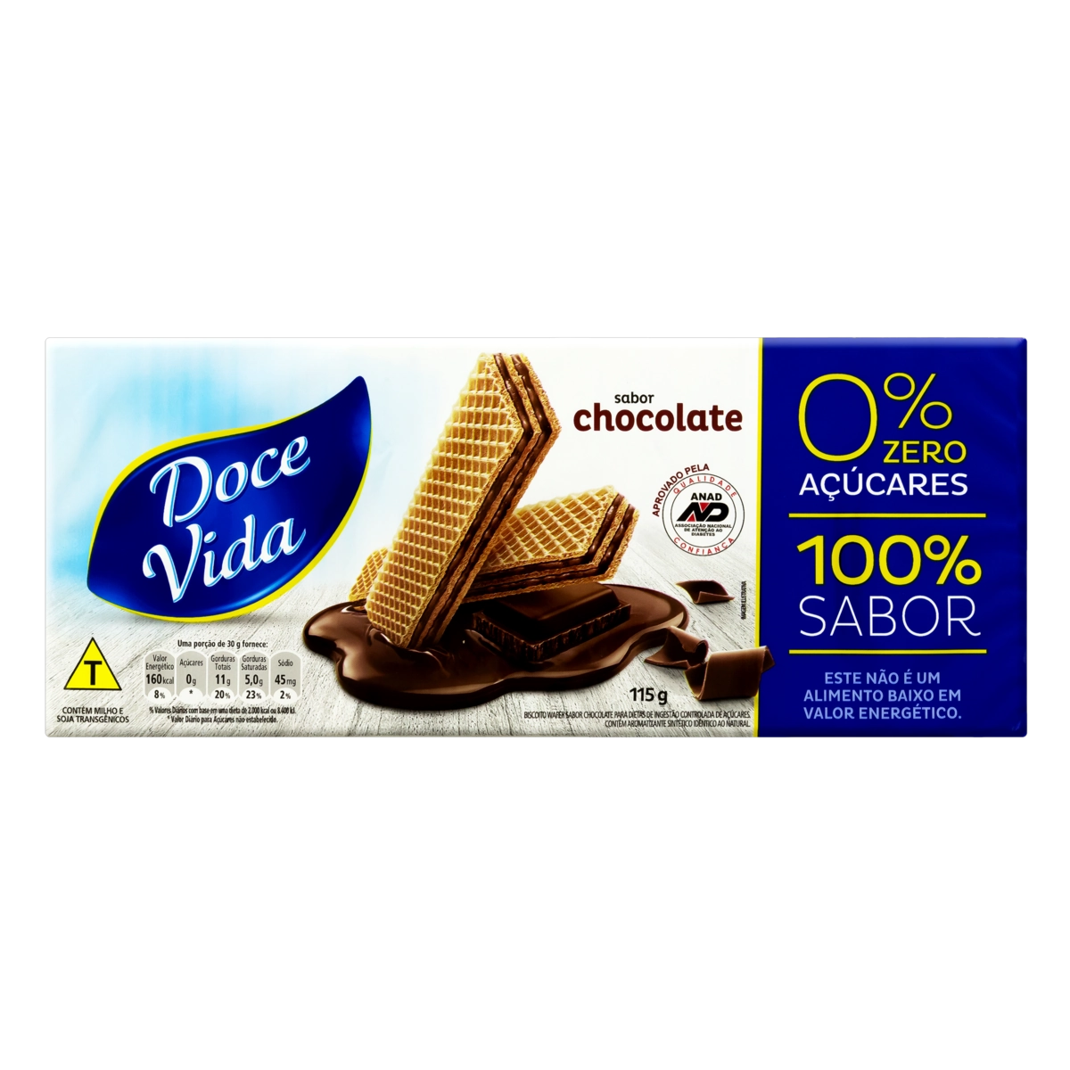 Biscoito Wafer Recheio Chocolate Zero Açúcar Doce Vida Pacote 115g