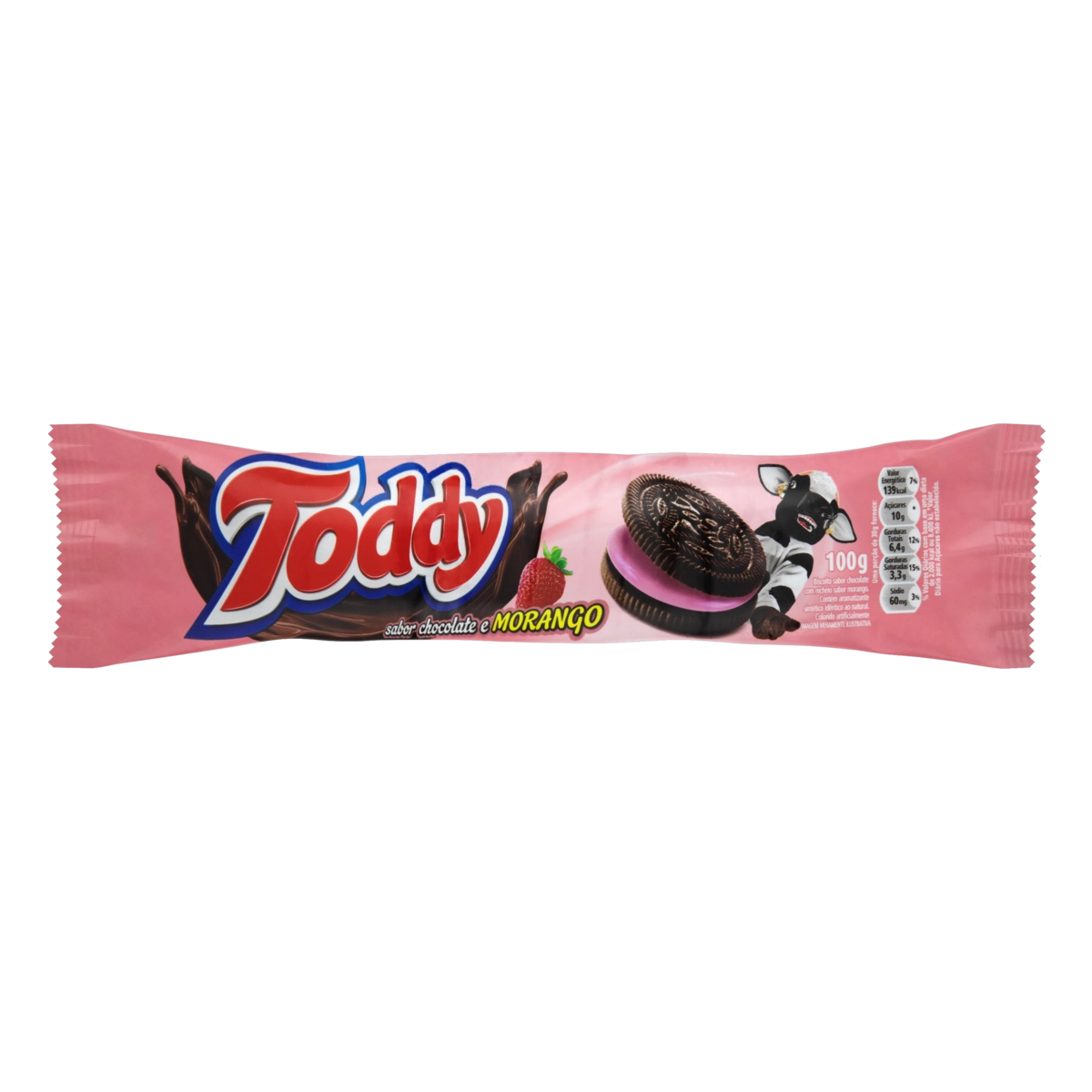 Biscoito Chocolate Recheio Morango Toddy Pacote 100g