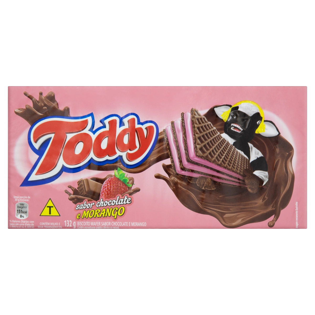 Biscoito Wafer Chocolate Recheio Morango Toddy Pacote 132g