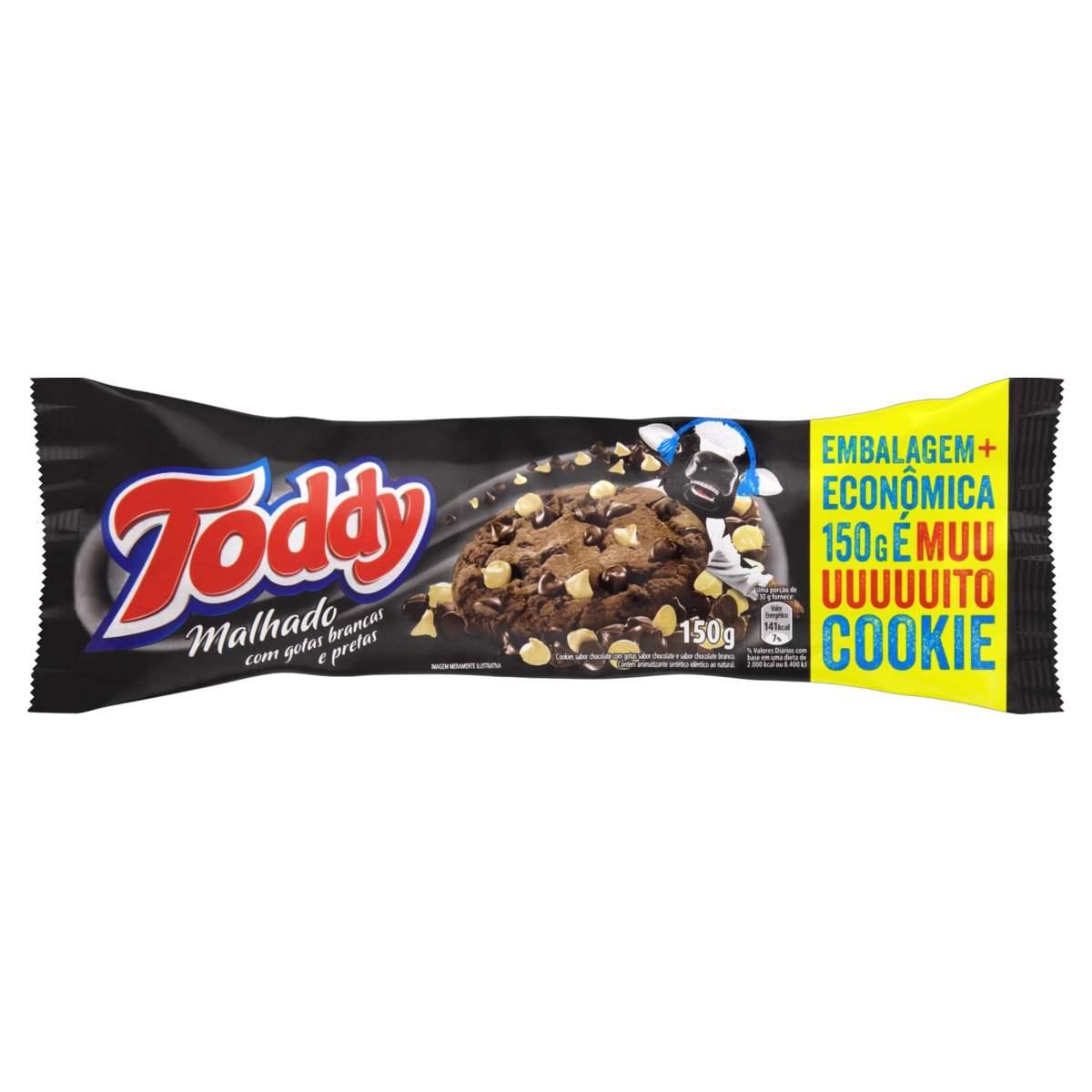 Biscoito Cookie Chocolate Malhado Com Gotas Brancas E Pretas Toddy Pacote 150g Embalagem Econômica