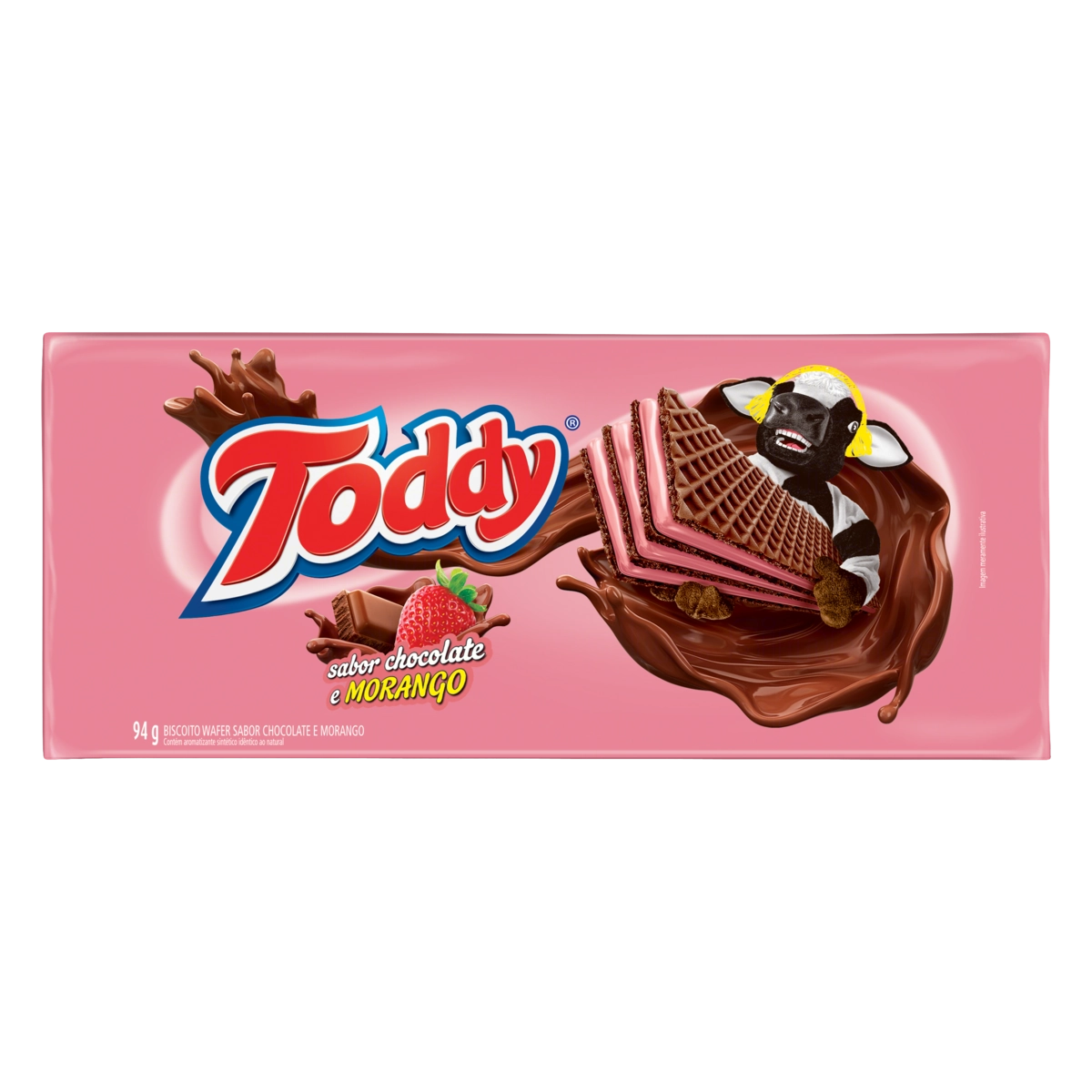 Biscoito Wafer Chocolate Recheio Morango Toddy Pacote 94g