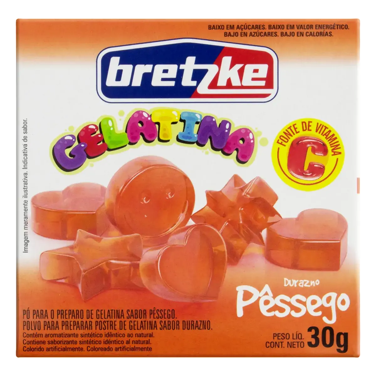 Gelatina Pó Pêssego Bretzke Caixa 30g