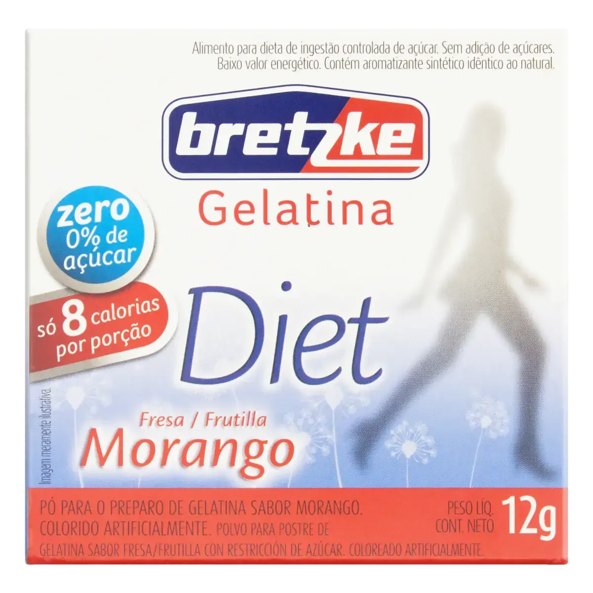 Gelatina Pó Morango Diet Zero Açúcar Bretzke Caixa 12g