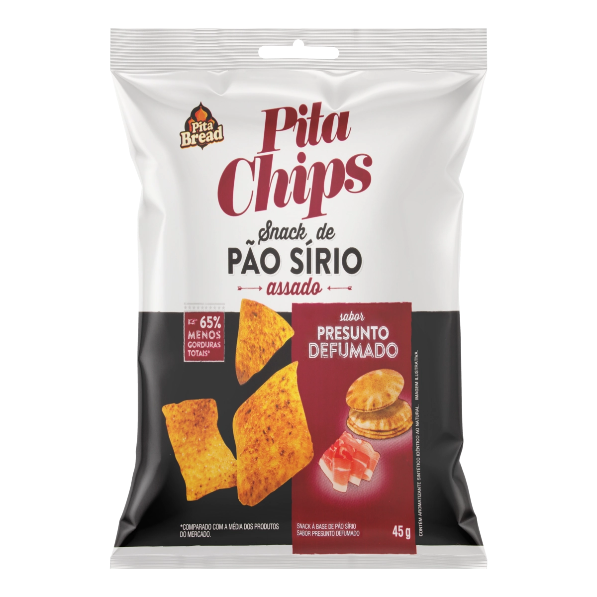 Snack De Pão Sírio Presunto Defumado Pita Chips Pacote 45g