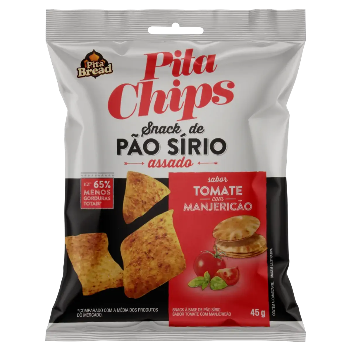 Snack De Pão Sírio Tomate Com Manjericão Pita Chips Pacote 45g