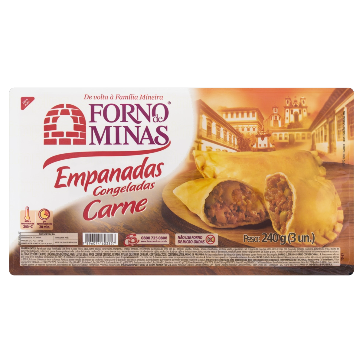 Empanada Congelada Carne Forno De Minas Bandeja 240g 3 Unidades