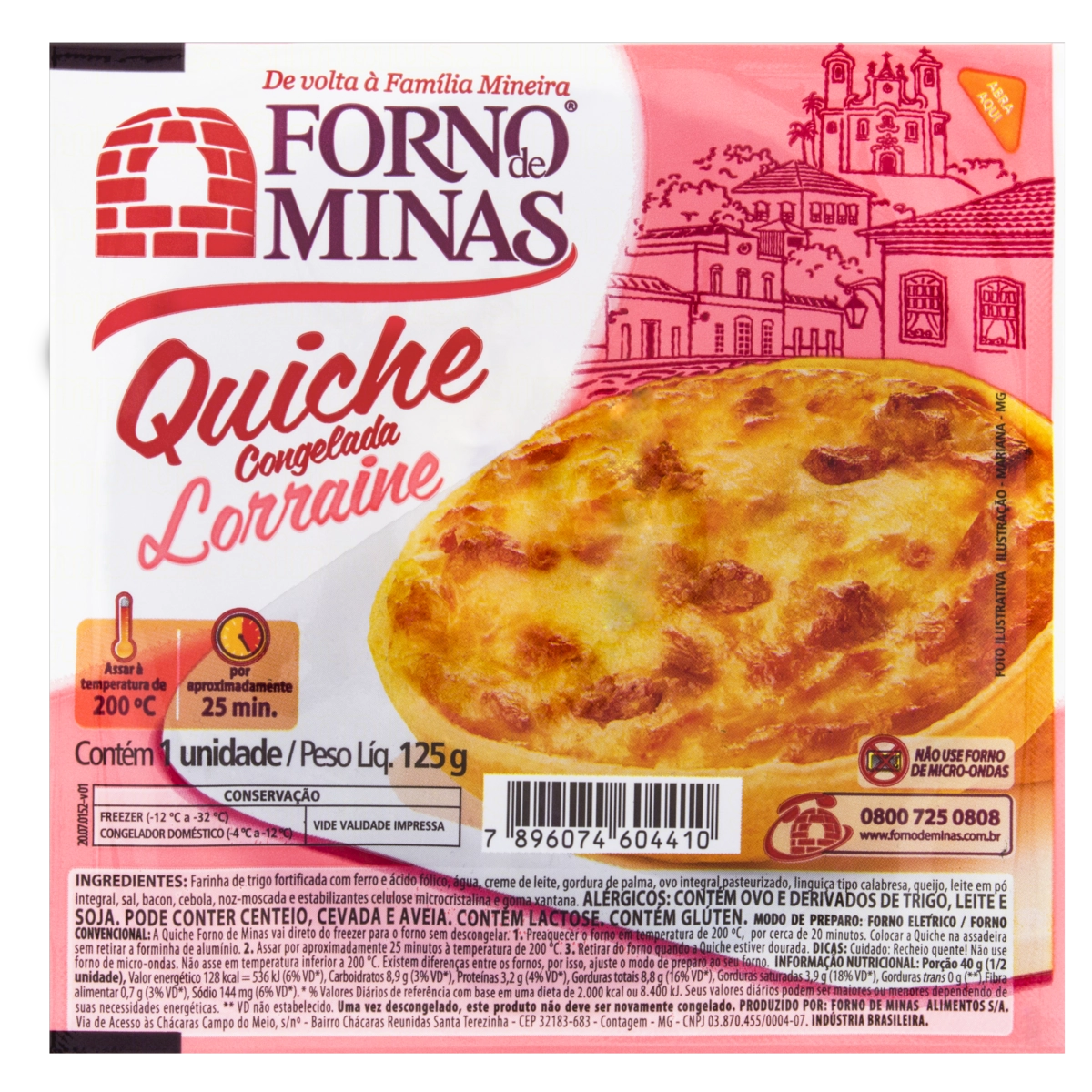 Quiche Congelado Lorraine Forno De Minas Bandeja 125g