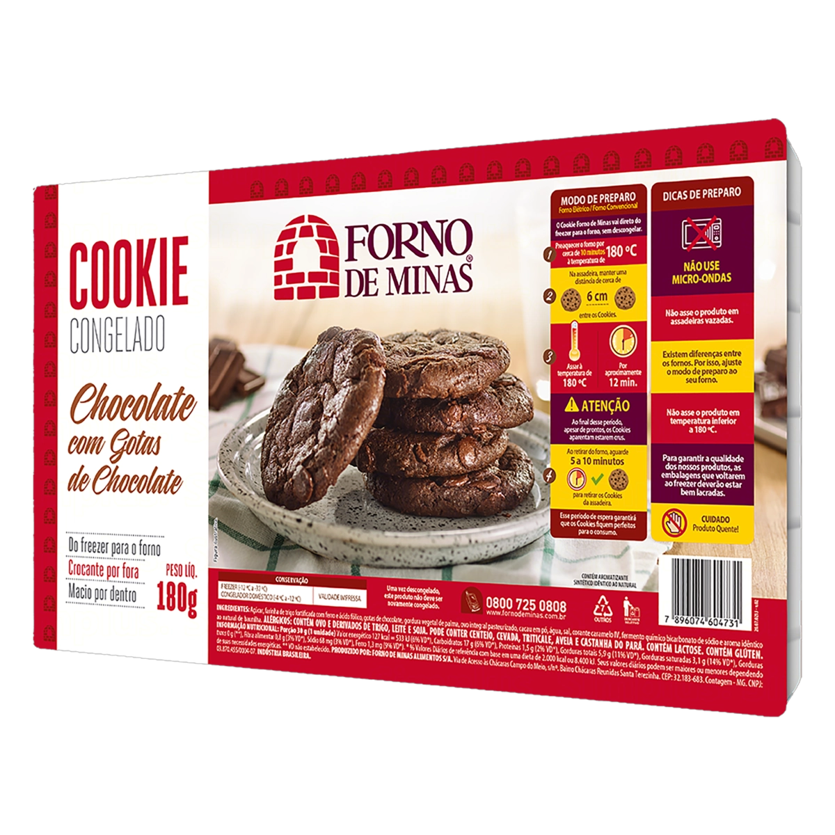 Cookie Congelado Chocolate Com Gotas De Chocolate Forno De Minas Bandeja 180g