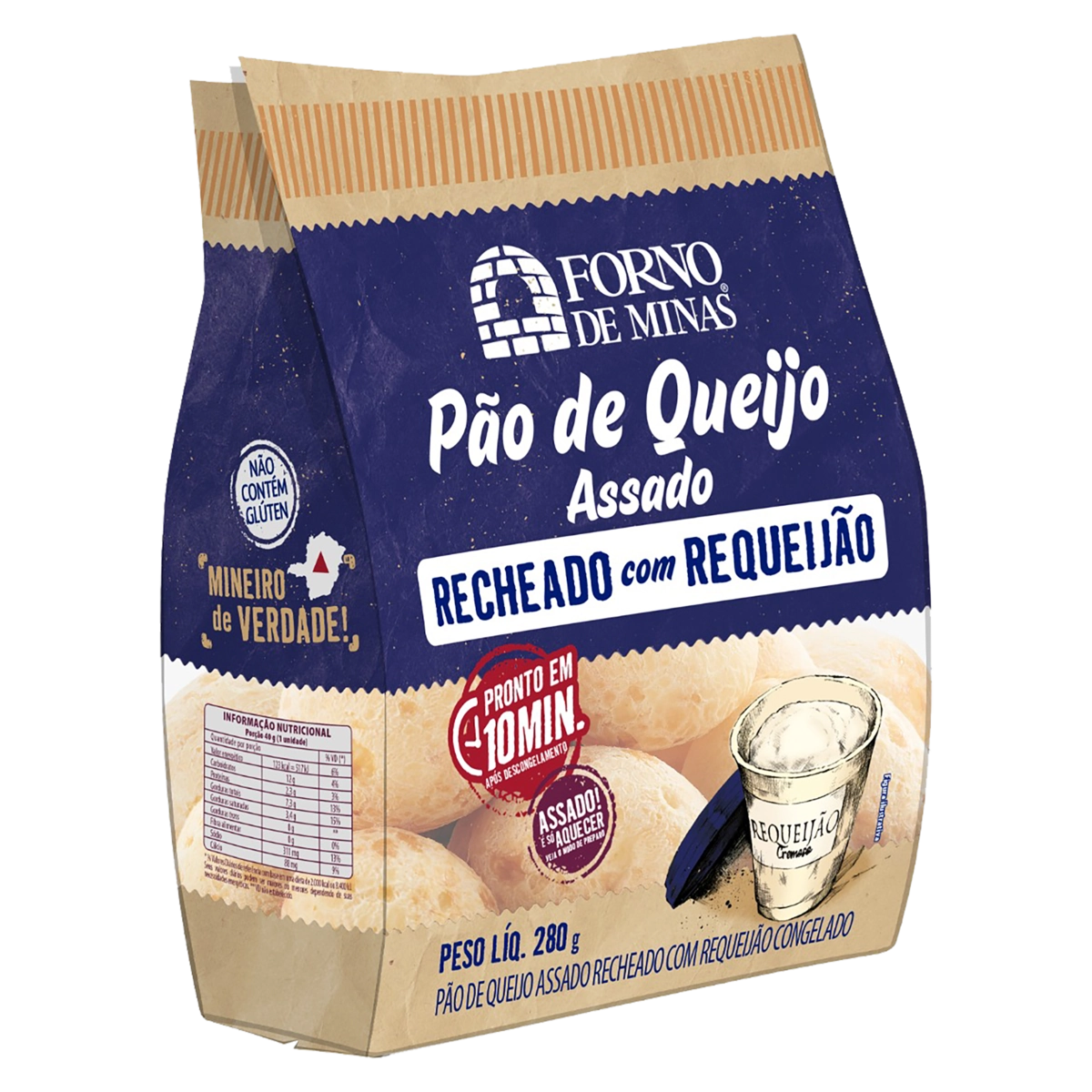 Pão De Queijo Congelado Recheio Requeijão Forno De Minas Pacote 280g