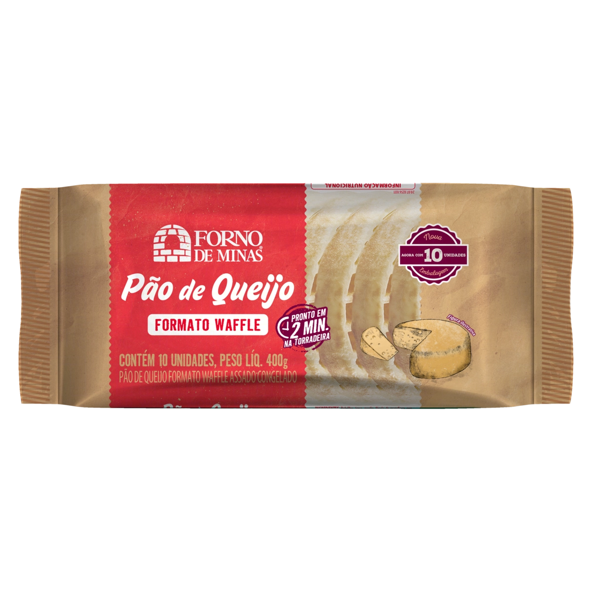 Pão De Queijo Congelado Waffle Forno De Minas Pacote 400g 10 Unidades