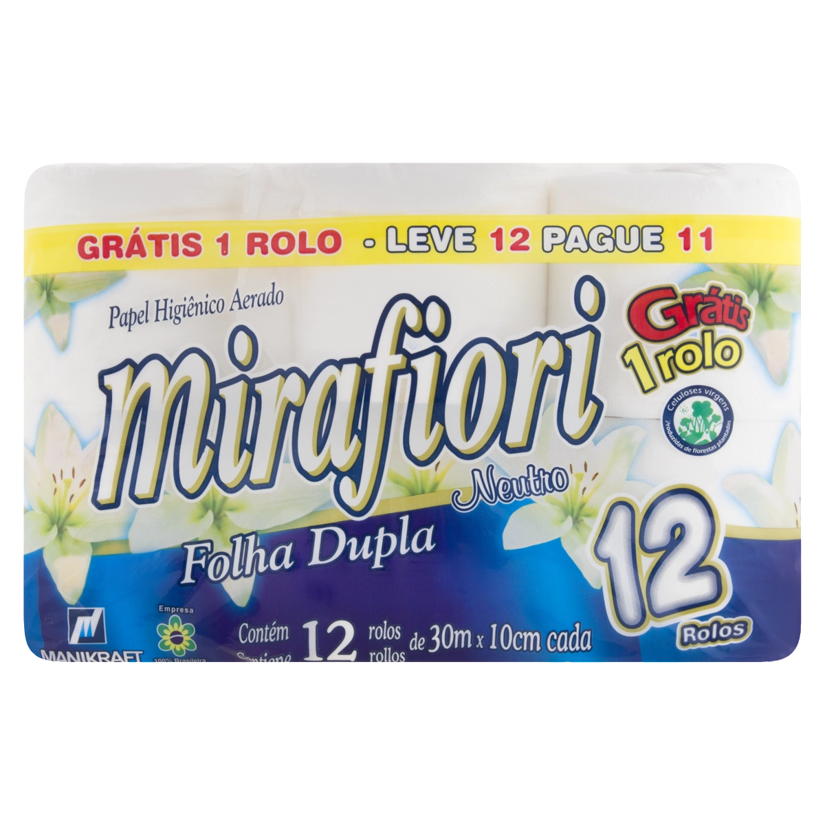 Papel Higiênico Folha Dupla Ultramacio Mirafiori 30m Pacote Leve 12 Pague 11 Unidades