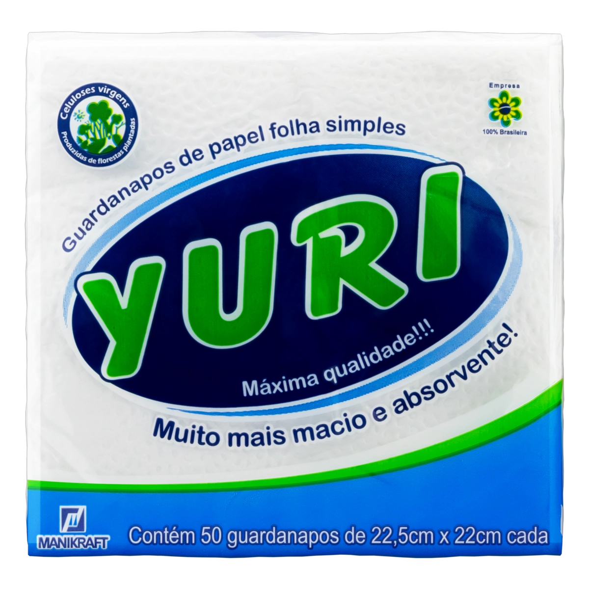 Guardanapo De Papel Folha Simples Yuri 22,5cm X 22cm Pacote 50 Unidades