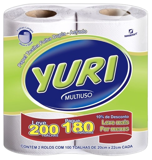 Toalha De Papel Folha Dupla Yuri Pacote 2 Unidades