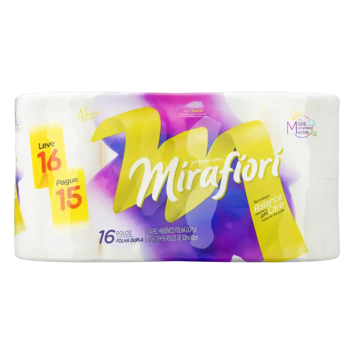 Papel Higiênico Folha Dupla Mirafiori Premium 30m Pacote Leve 16 Pague 15 Unidades