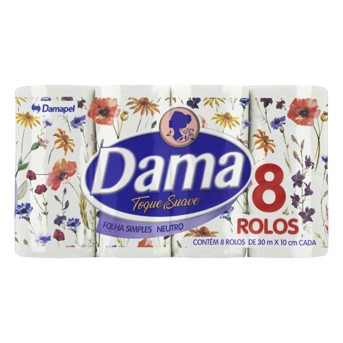 Papel Higiênico Folha Simples Toque Suave Neutro Dama 30m Pacote 8 Unidades
