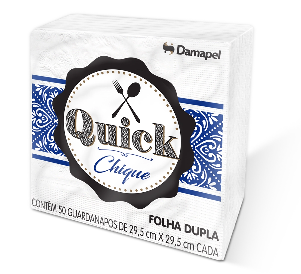 Guardanapo De Papel Folha Dupla Chique Quick 29,5cm X 29,5cm Pacote 50 Unidades