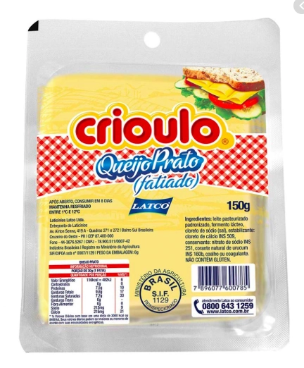 Queijo Prato Fatiado Crioulo 150gr