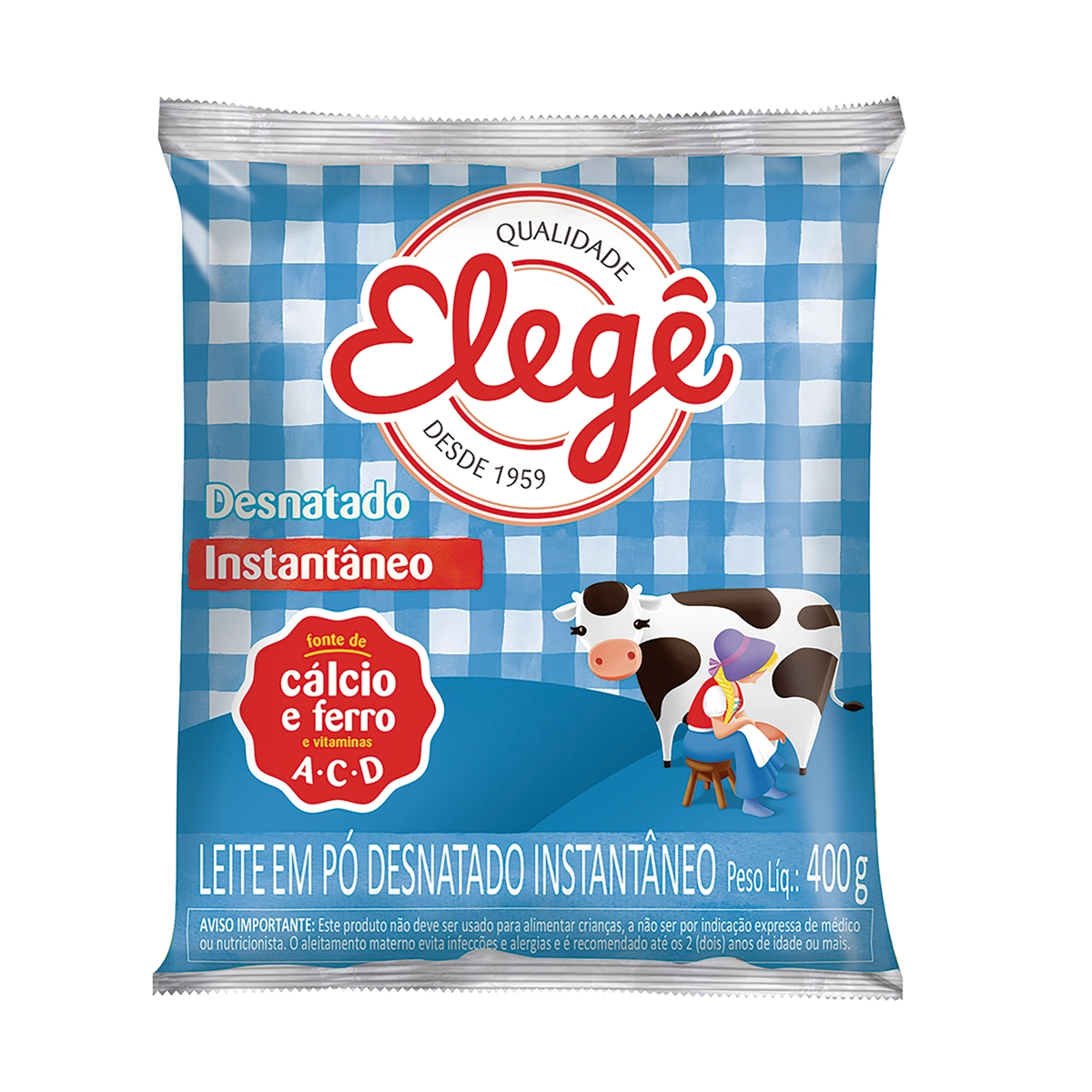 Leite Pó Instantâneo Desnatado Elegê Pacote 400g