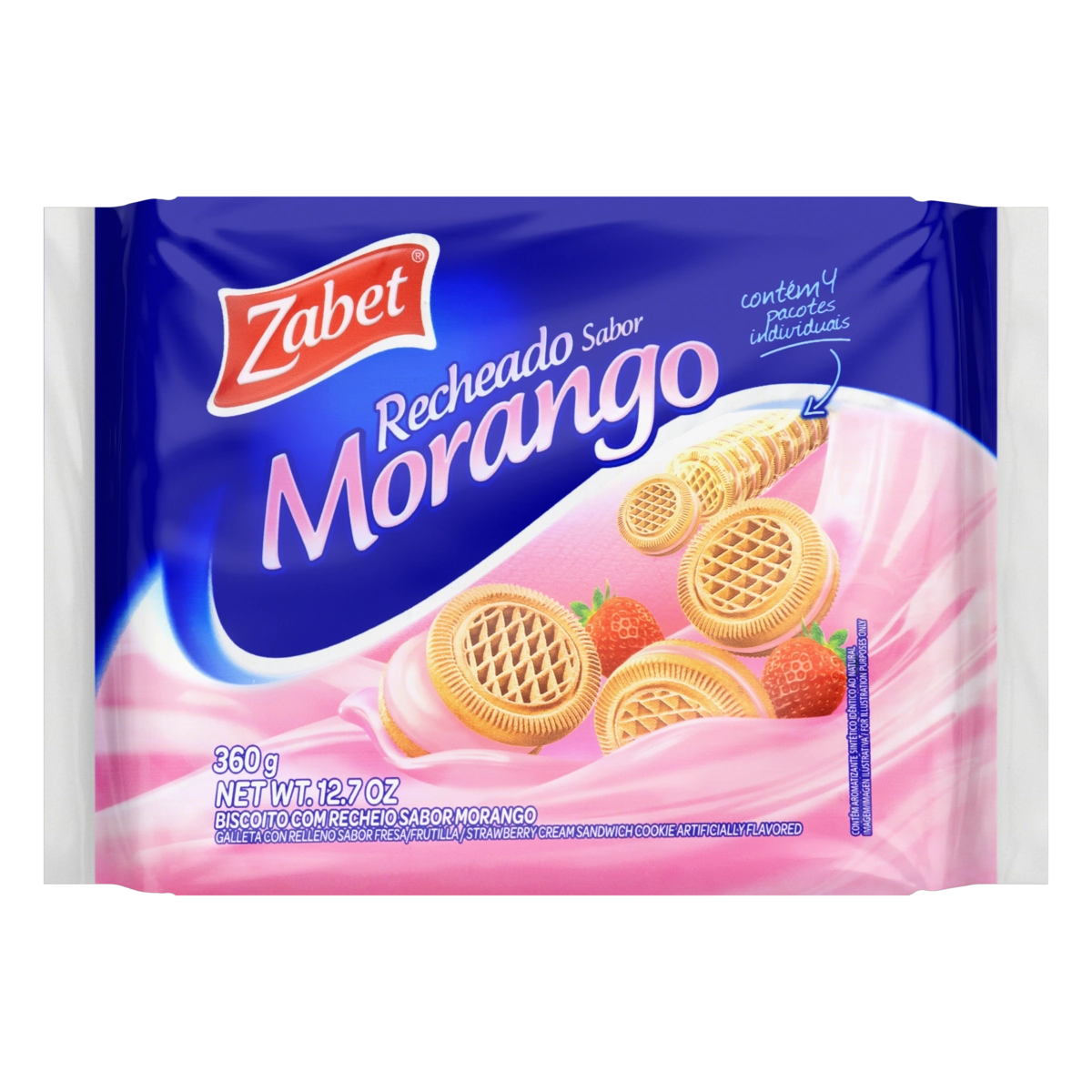 Biscoito Recheio Morango Zabet Pacote 360g