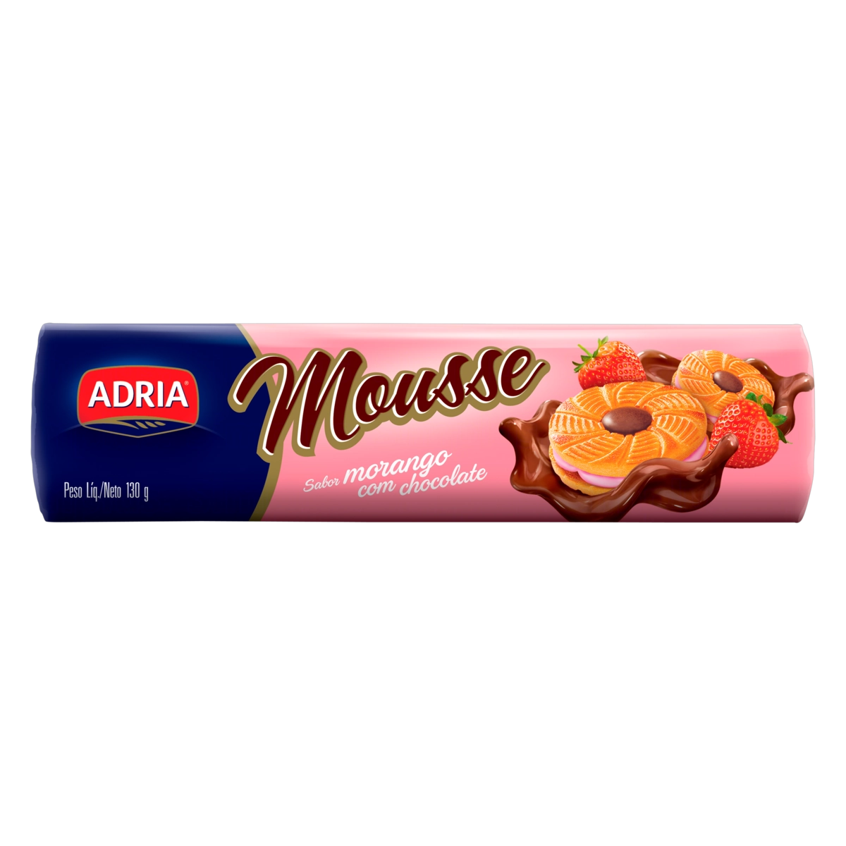 Biscoito Recheio Morango Com Chocolate Adria Mousse Pacote 150g