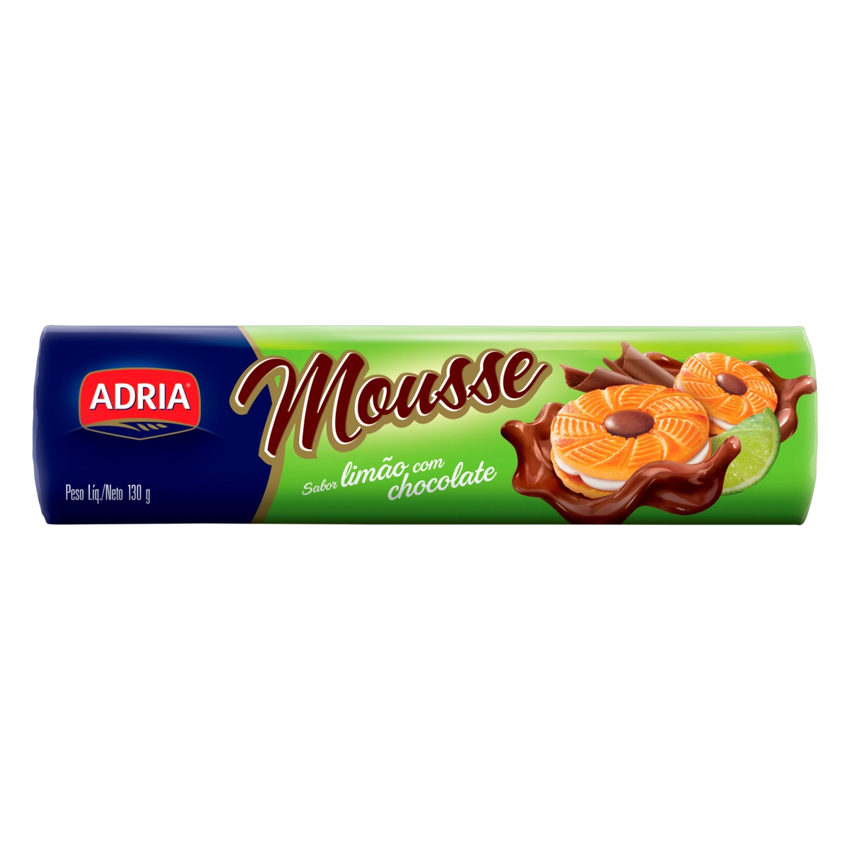 Biscoito Recheio Limão Com Chocolate Adria Mousse Pacote 130g