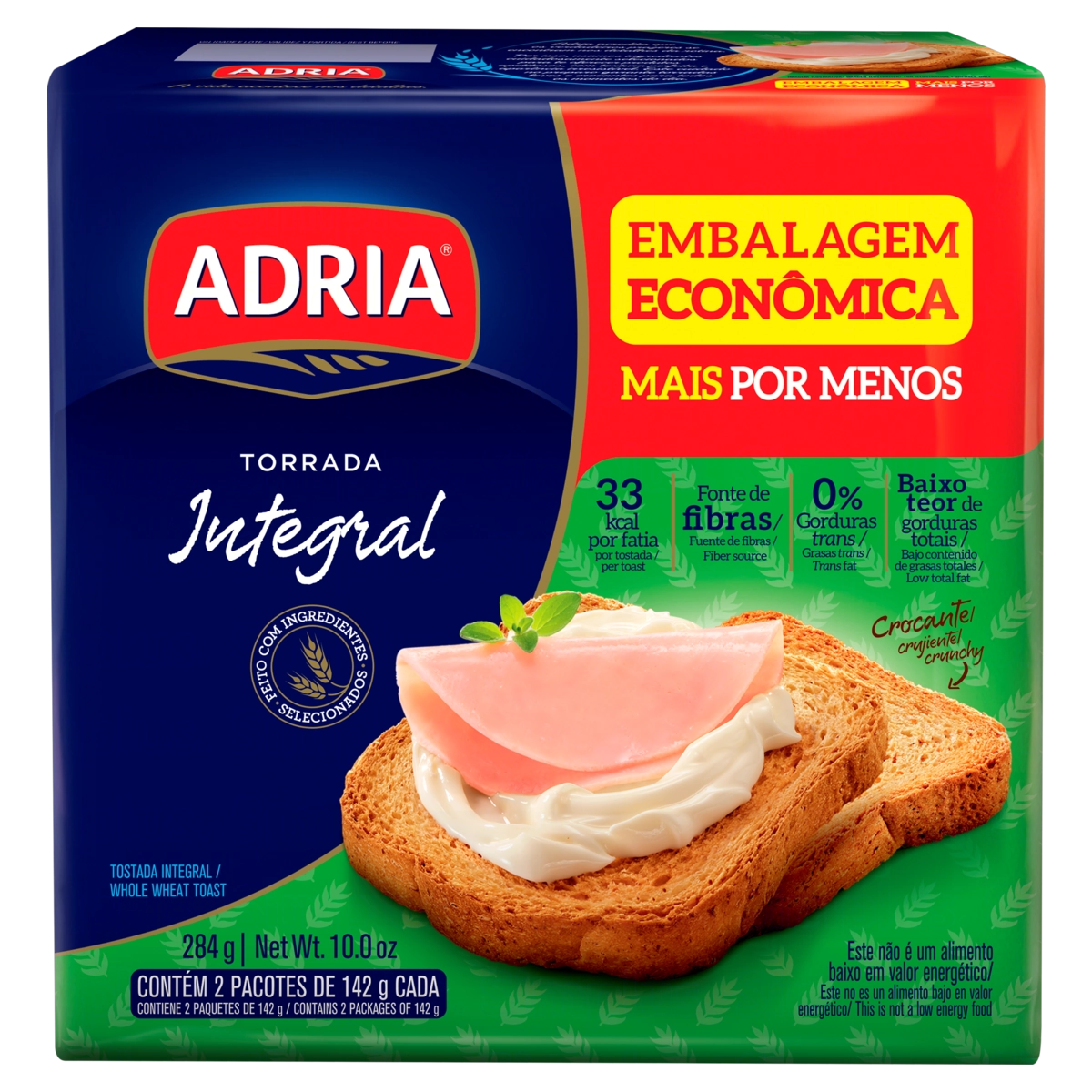 Torrada Tradicional Adria Pacote 284g 2 Unidades Embalagem Econômica