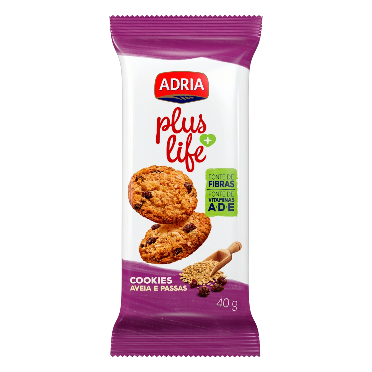 Biscoito Cookie Aveia E Passas Adria Plus Life Pacote 40g