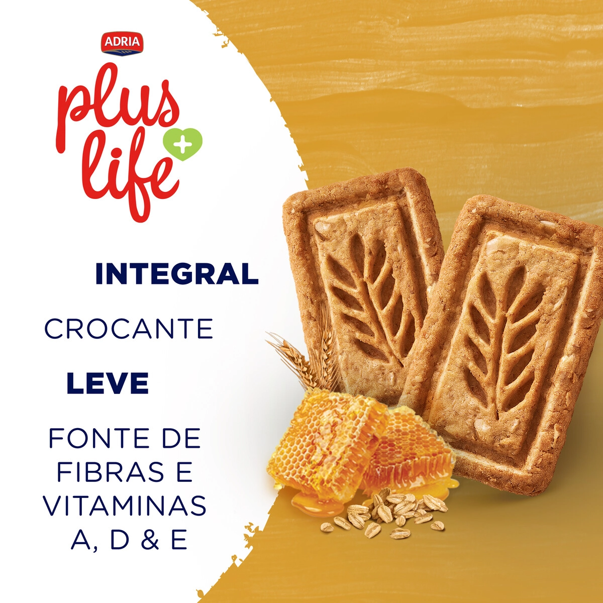 Biscoito Integral Aveia E Mel Adria Plus Life Pacote 130g