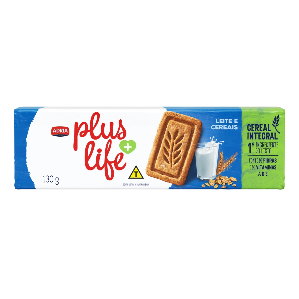Biscoito Integral Leite E Cereais Adria Plus Life Pacote 130g