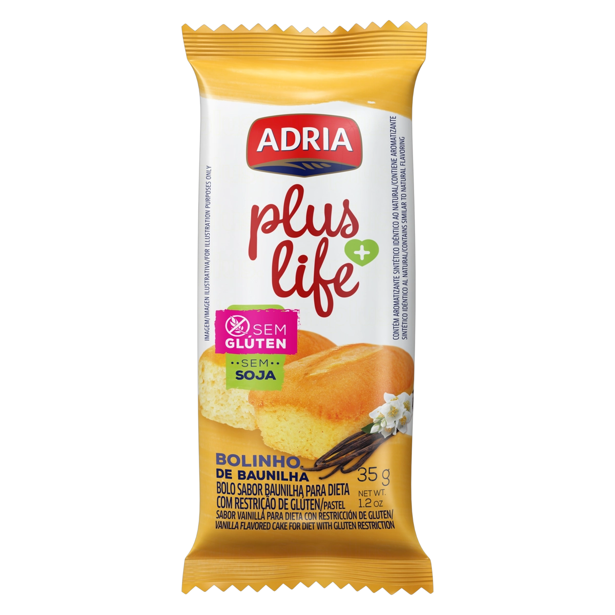Bolinho Baunilha Sem Glúten Adria Plus Life Pacote 35g