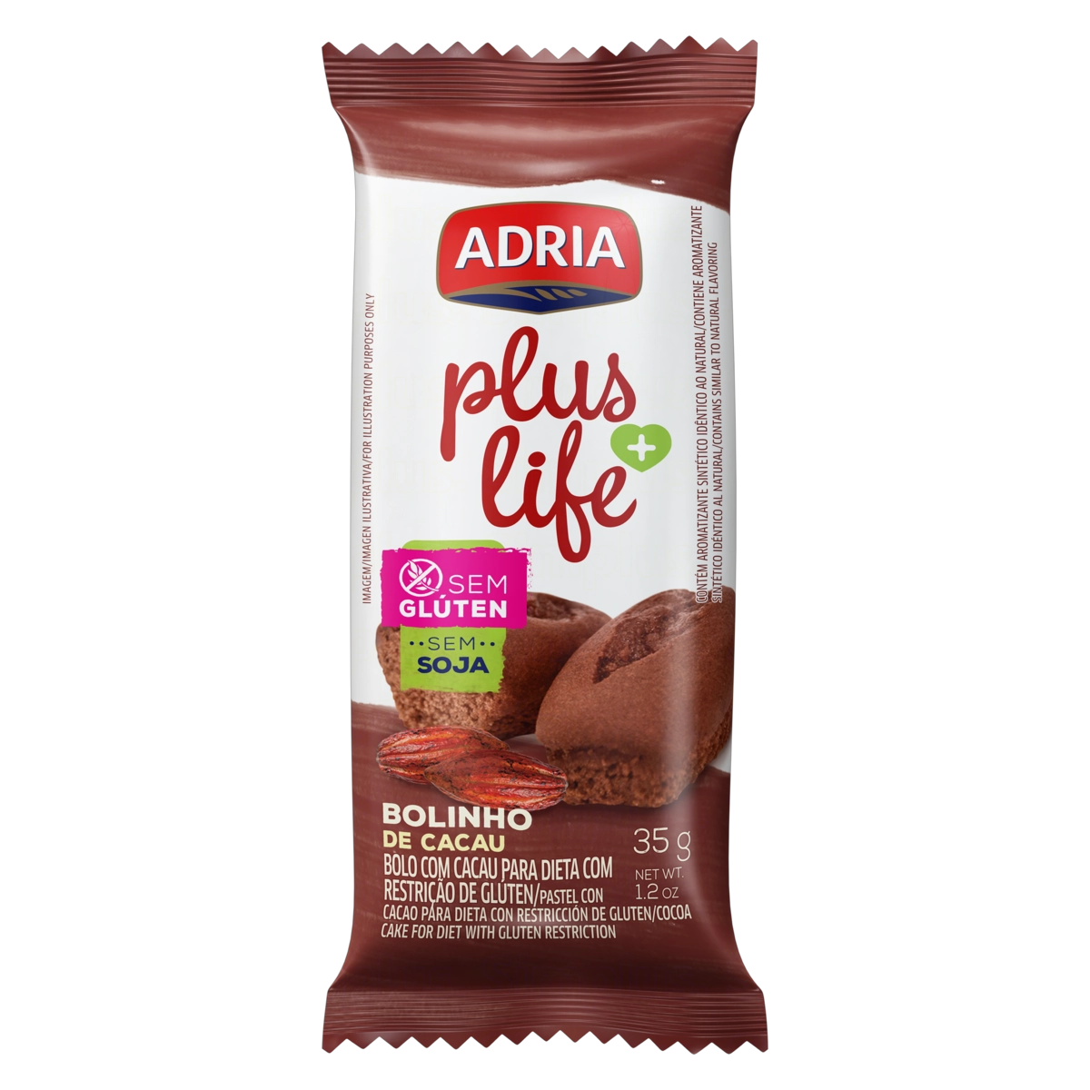 Bolinho Cacau Sem Glúten Adria Plus Life Pacote 35g