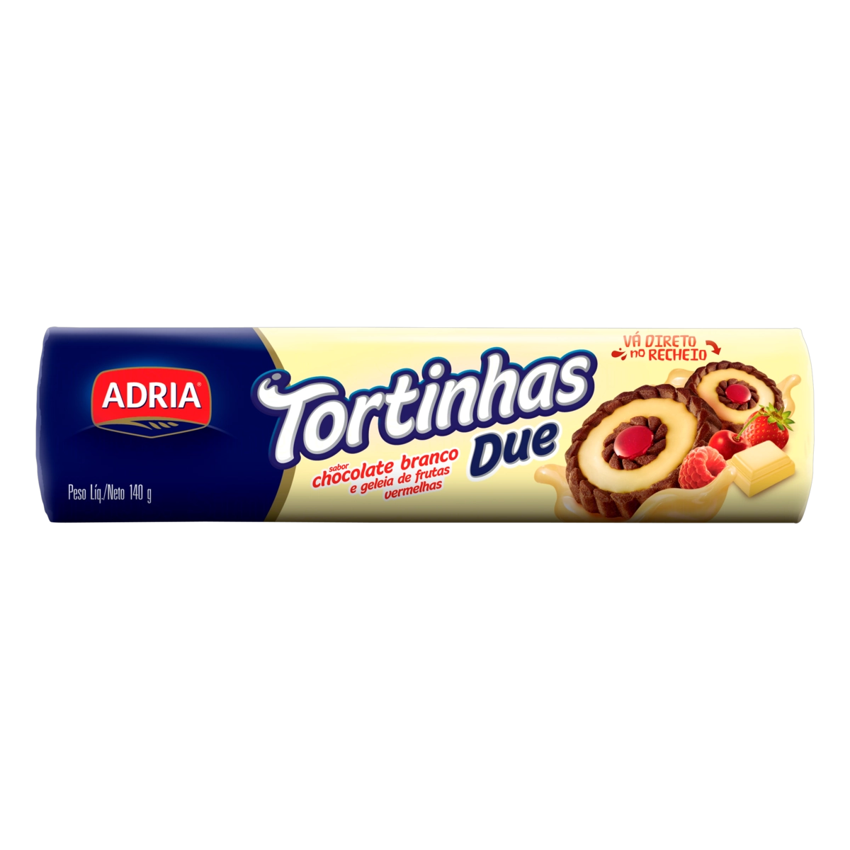 Biscoito Recheio Choco Branco E Geleia De Frutas Vermelhas Adria Tortinhas Due Pacote 140g