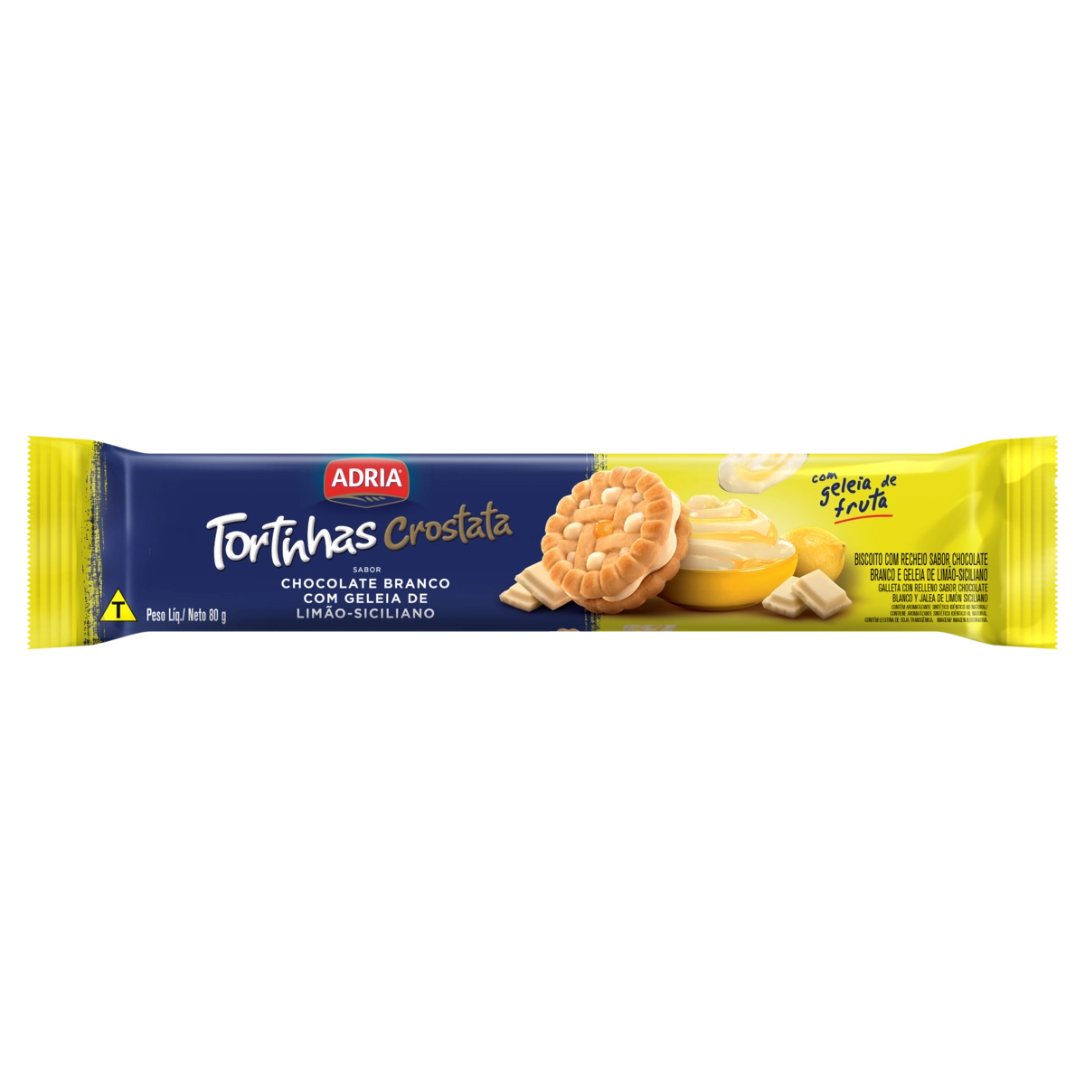 Biscoito Recheio Chocolate Branco Com Geleia De Limão Siciliano Adria Tortinhas Crostata Pacote 80g