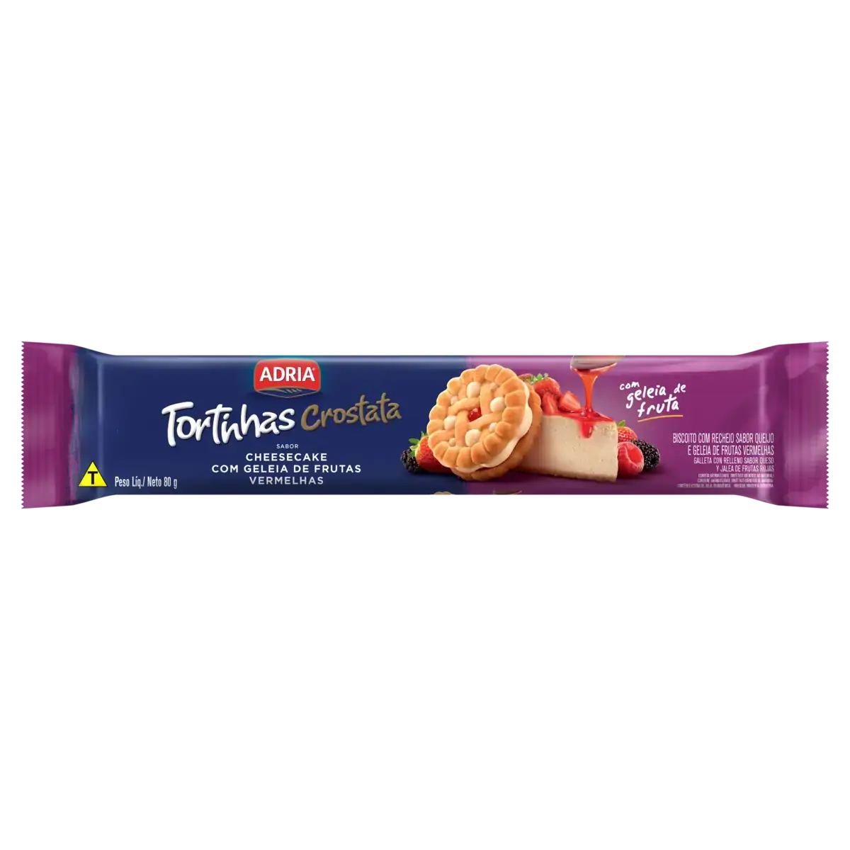 Biscoito Recheio Cheesecake Com Geleia De Frutas Vermelhas Adria Tortinhas Crostata Pacote 80g
