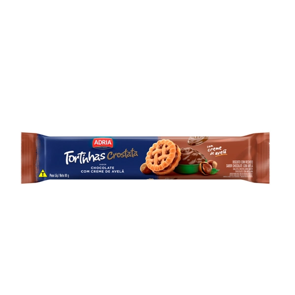 Biscoito Recheio Chocolate Com Creme De Avelã Adria Tortinhas Crostata Pacote 80g