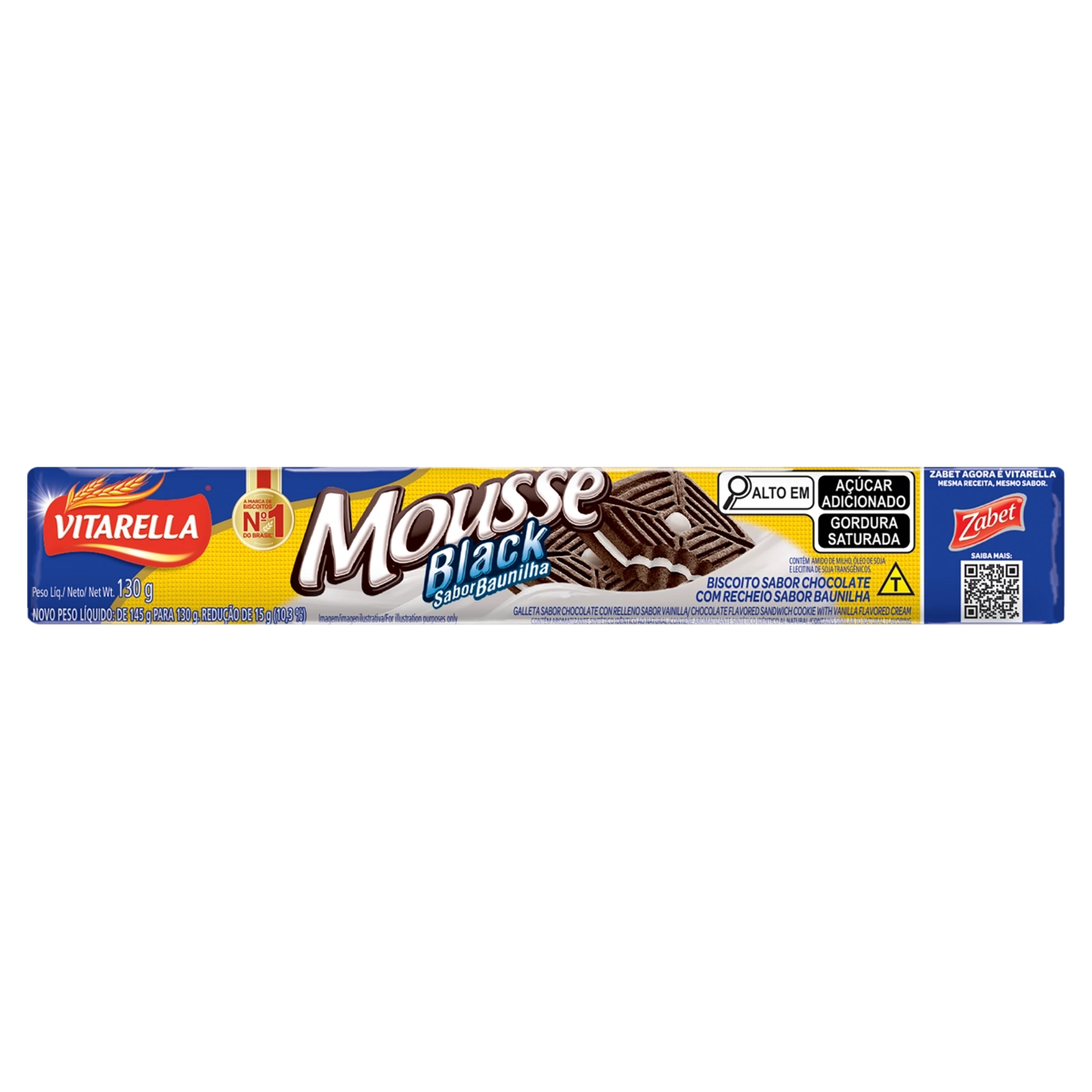 Biscoito Chocolate Recheio Baunilha Vitarella Mousse Black Pacote 130g