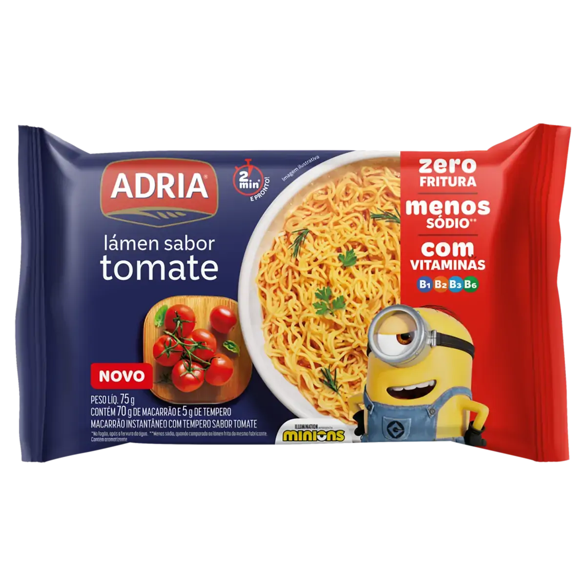 Macarrão Instantâneo Lámen Tomate Minions Adria Pacote 75g