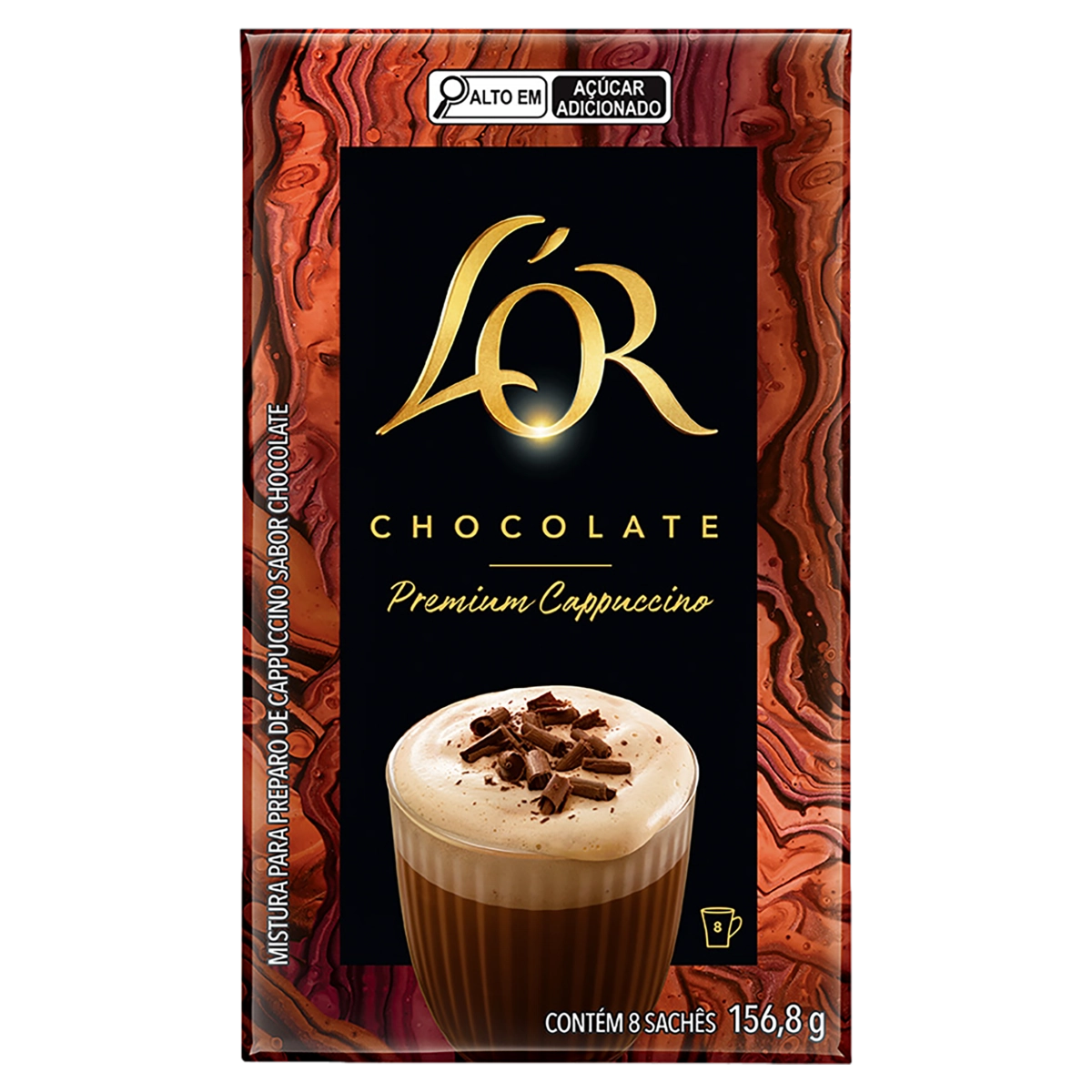Cappuccino Solúvel Chocolate Lor Premium Caixa 156,8g 8 Unidades