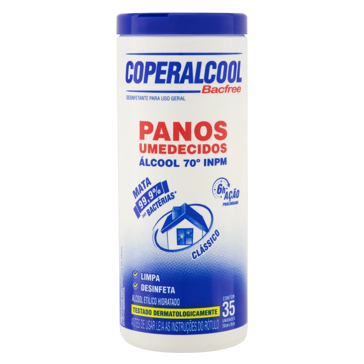 Pano Umedecido Com álcool 70° Inpm Clássico Coperalcool Bacfree Pote 35 Unidades
