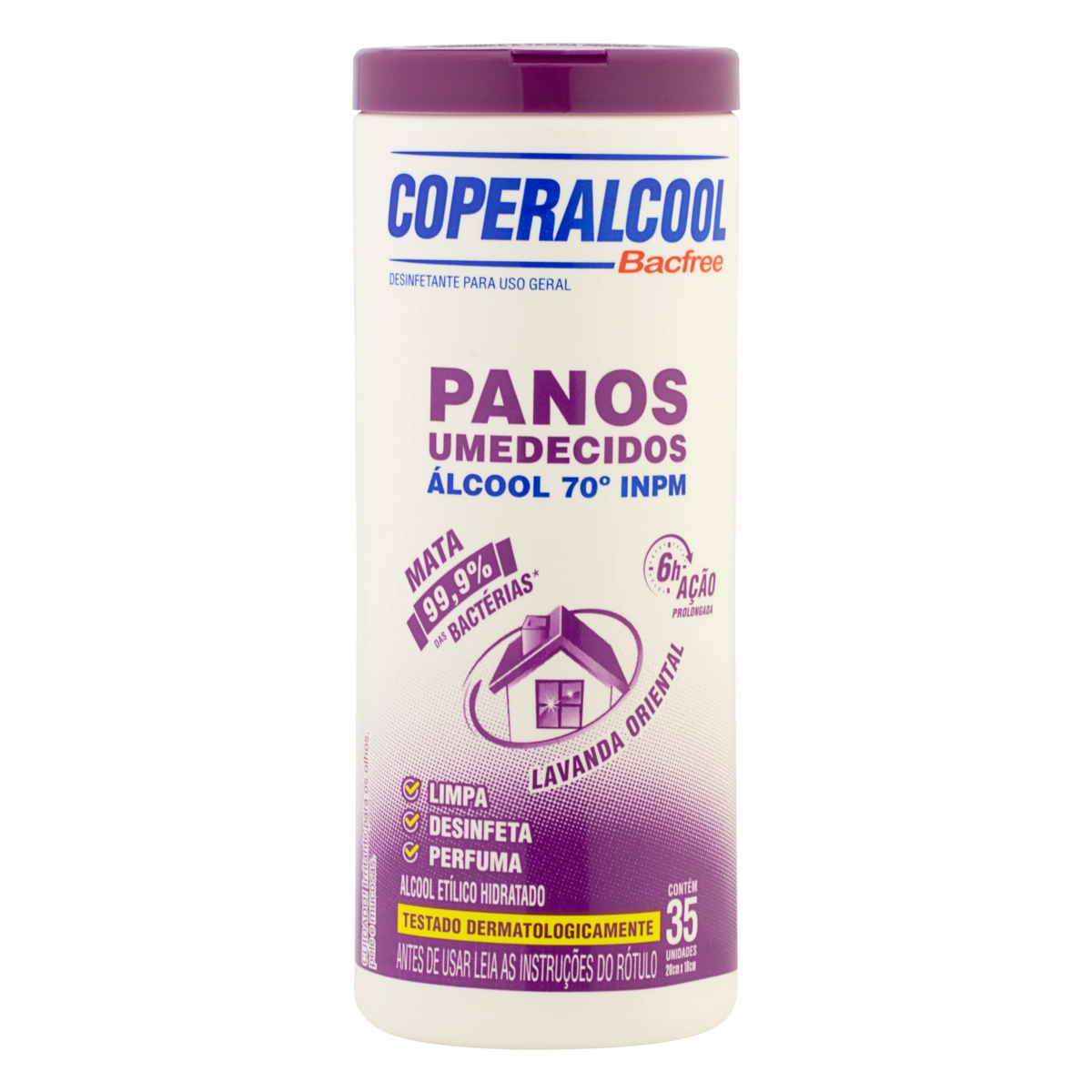 Pano Umedecido Com álcool 70° Inpm Lavanda Oriental Coperalcool Bacfree Pote 35 Unidades