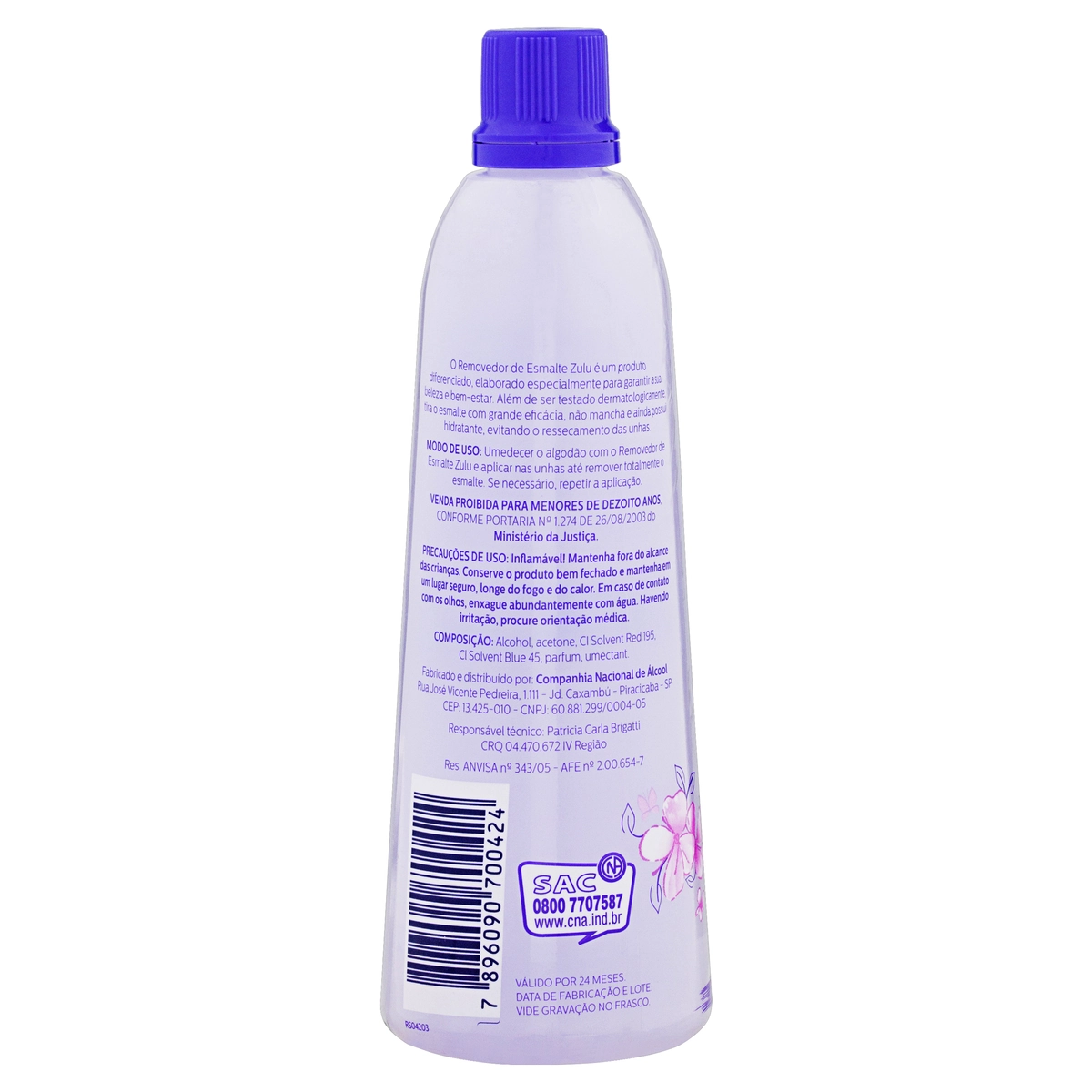 Removedor De Esmalte Seduction Zulu Frasco 200ml