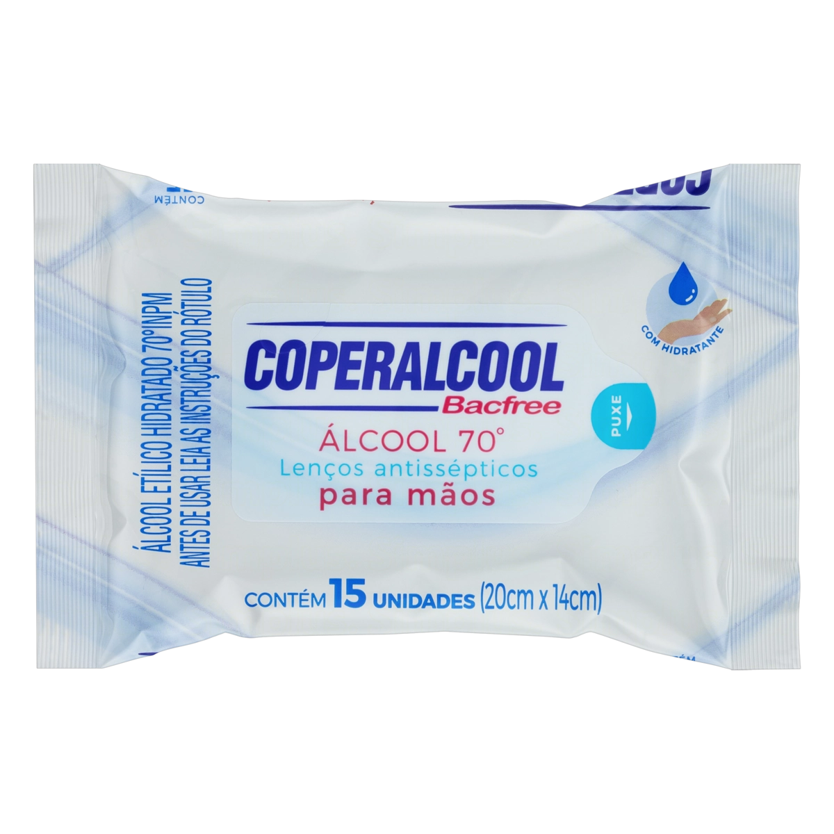 Lenço Umedecido Antisséptico álcool 70° Inpm Para Mãos Coperalcool Bacfree Pacote 15 Unidades