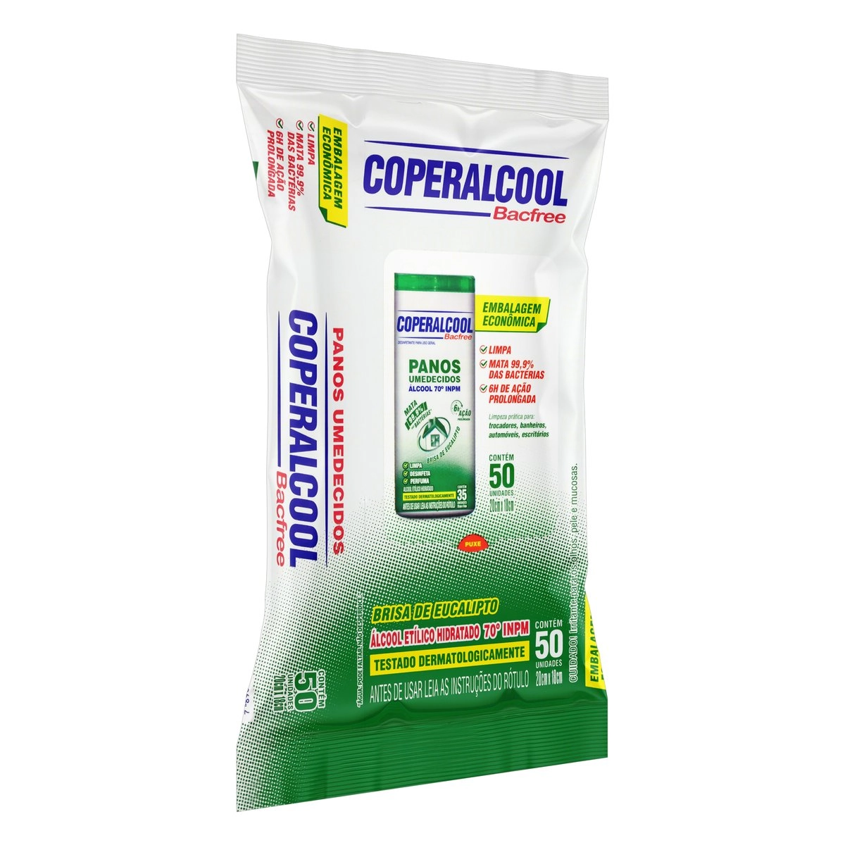 Pano Umedecido Com álcool 70° Inpm Brisa De Eucalipto Coperalcool Bacfree Pacote 50 Unidades Embalag