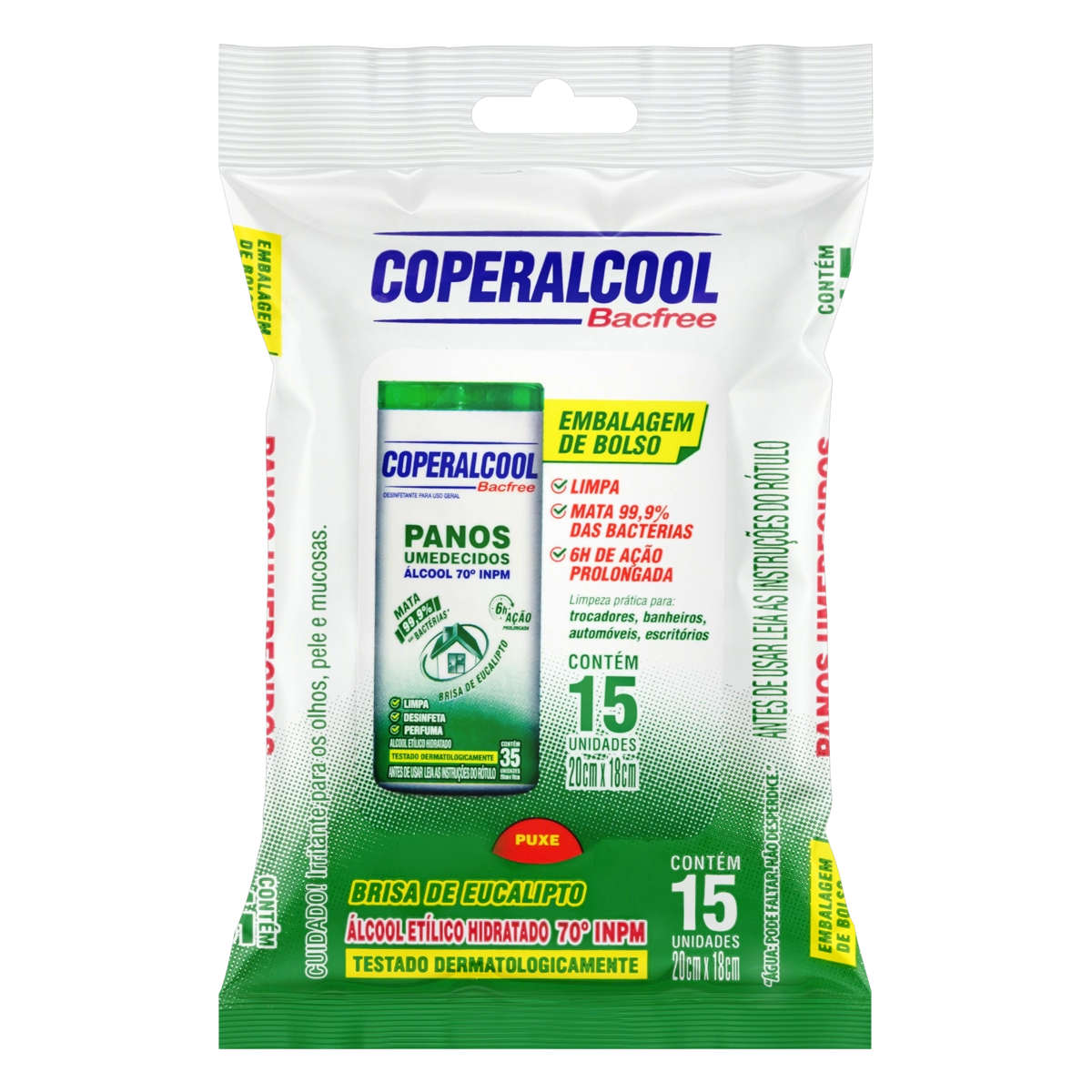 Pano Umedecido Com álcool 70° Inpm Brisa De Eucalipto Coperalcool Bacfree Pacote 15 Unidades