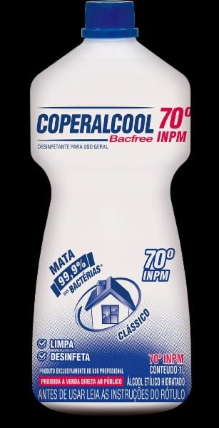 álcool Líquido 70 Inpm Clássico Coperalcool Bacfree Frasco 1l